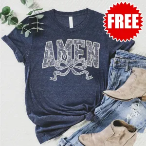 Amen Bow Tee - Heather Navy