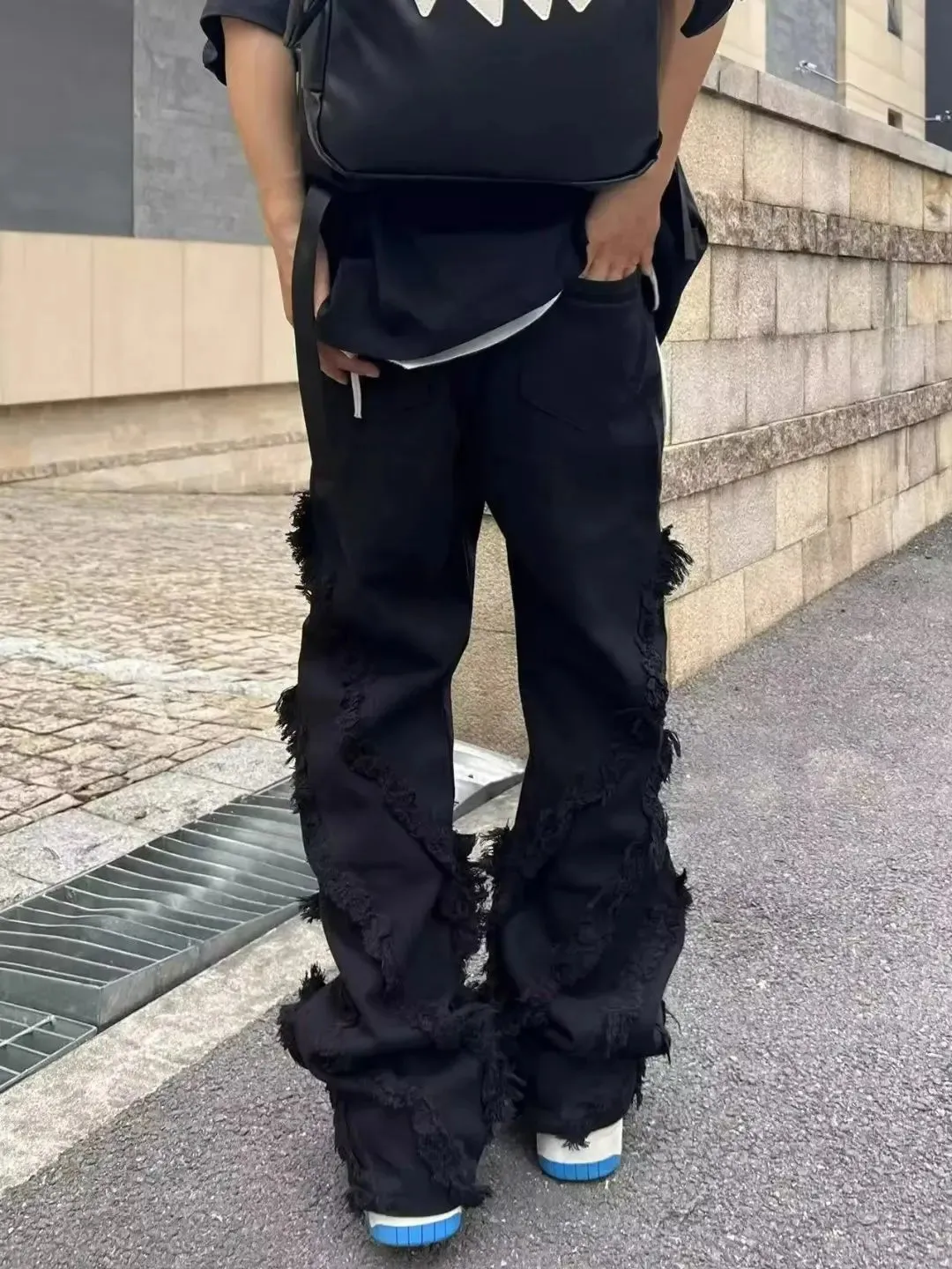 American Style Erosion Damage Raw Edge Street Jeans Men's Harajuku Style Hip-hop Dance Straight White Jeans Women's Y2k Clothing