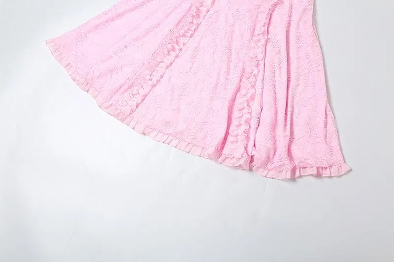 BerriesJam - Lace Bowknot Zip-Up Ruffle Backless Tube Maxi Dress