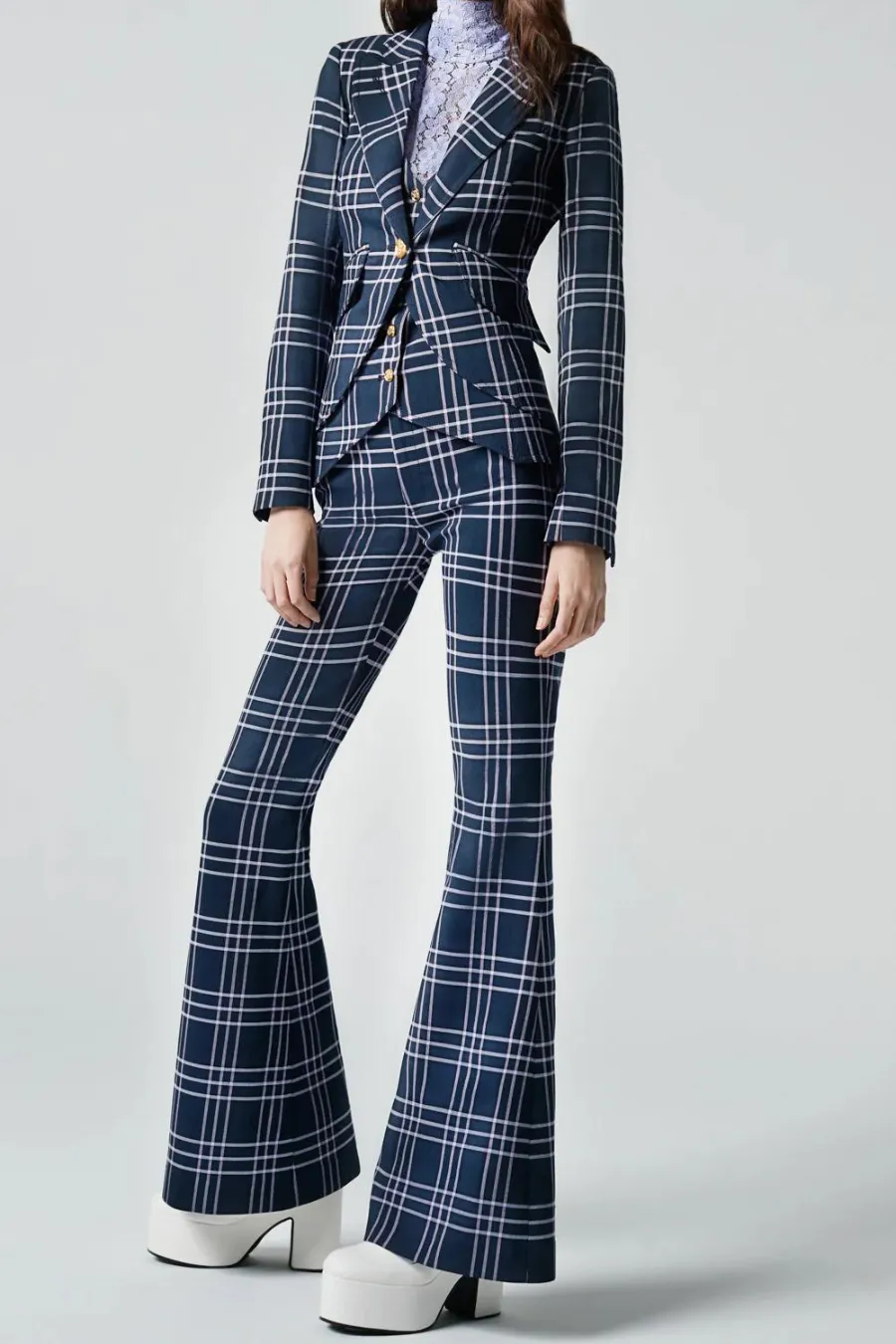 Bootcut Pant Navy Lilac Grid