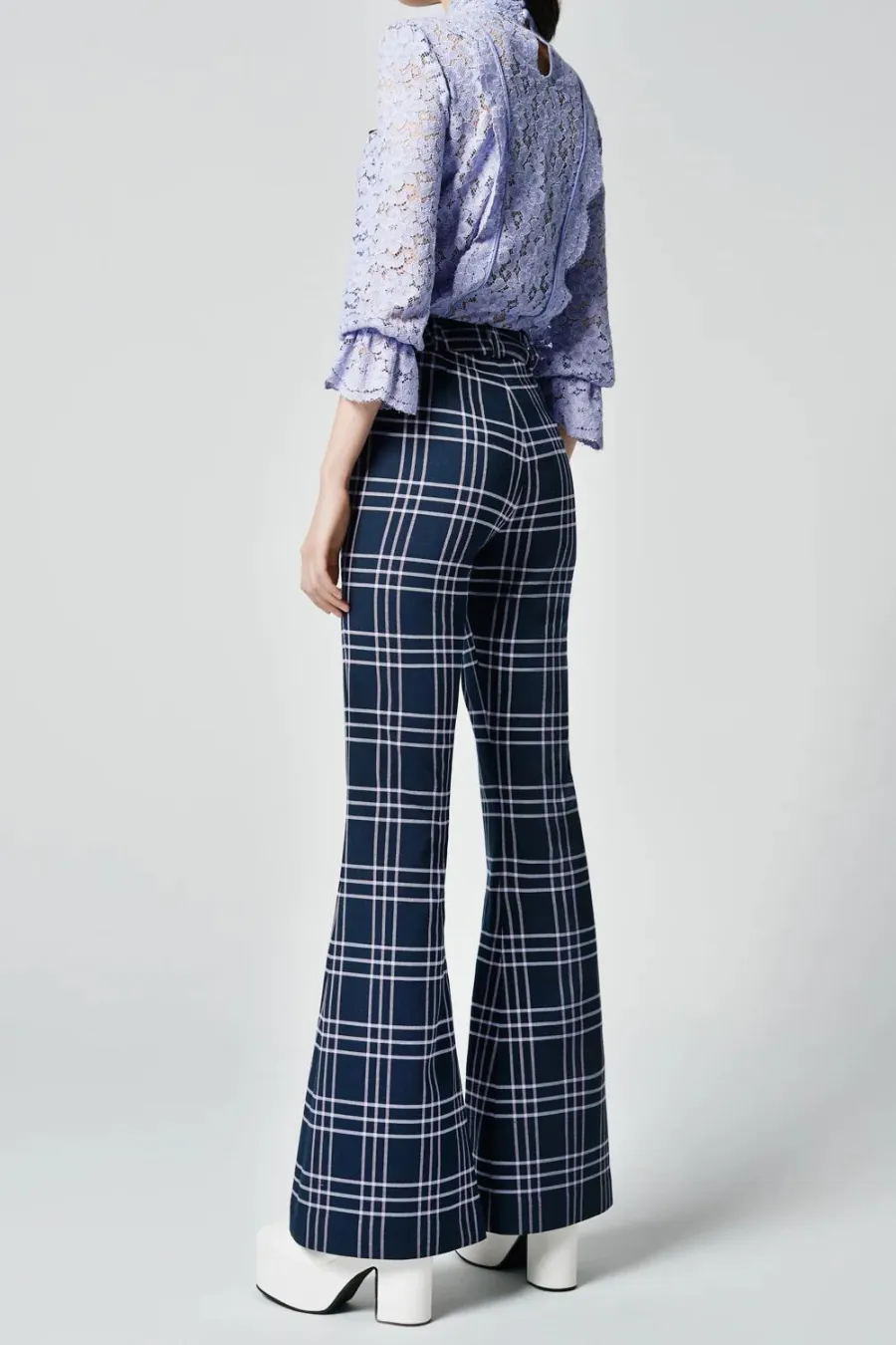 Bootcut Pant Navy Lilac Grid