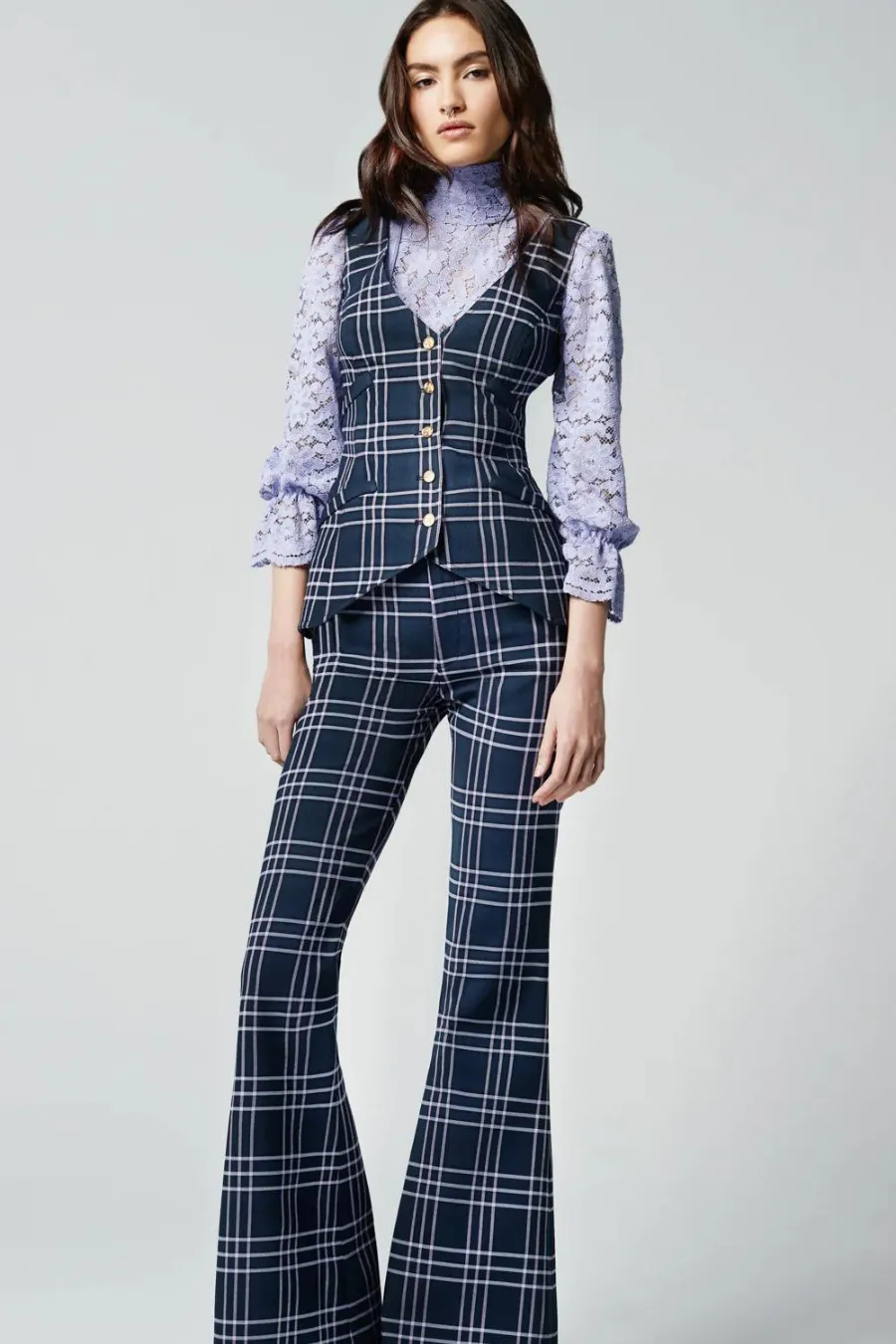 Bootcut Pant Navy Lilac Grid