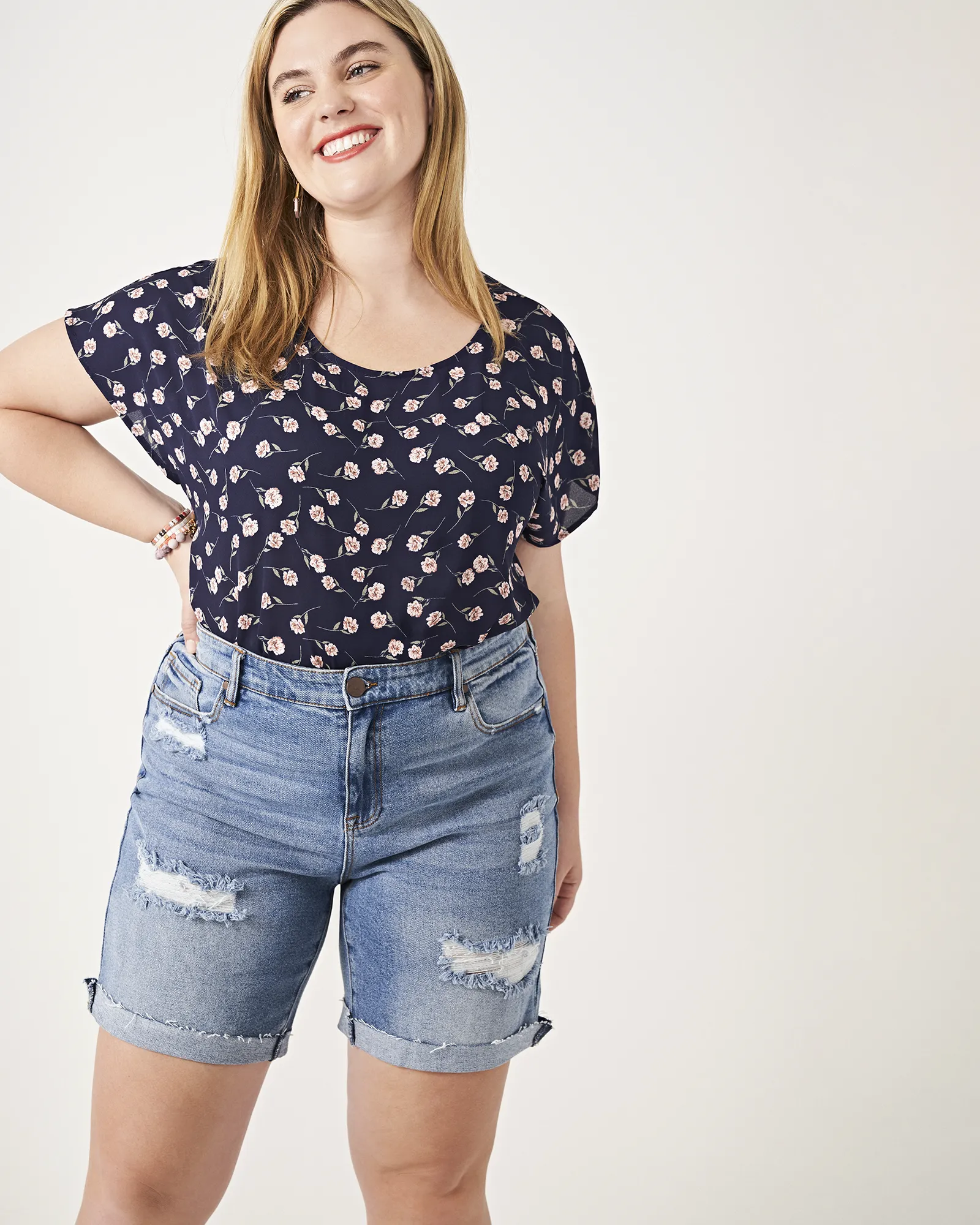 Carolyn Denim Distressed Cuffed Shorts | Medium Wash