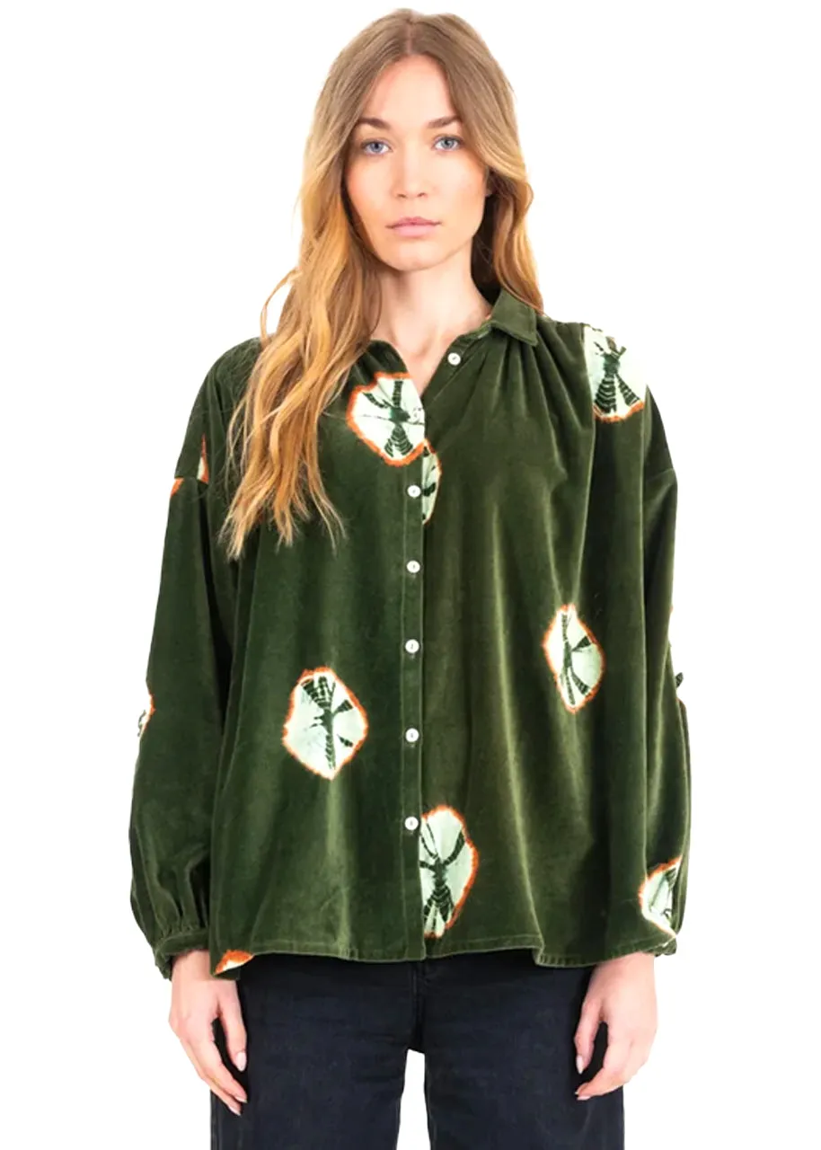 Charm blouse in khaki velvet