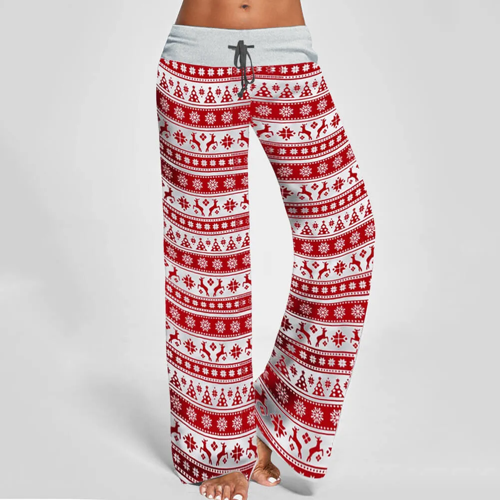 Christmas Wide Leg Loose Print Low Waist Pants