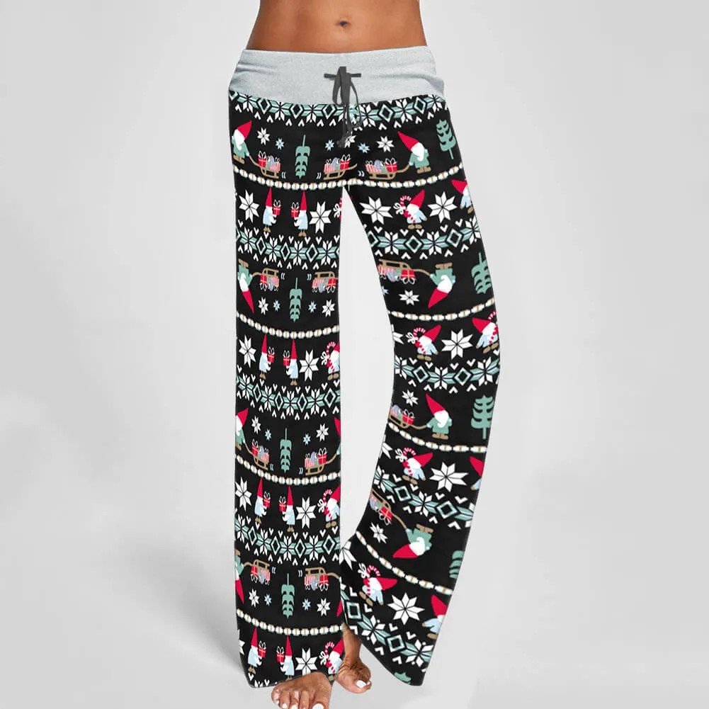 Christmas Wide Leg Loose Print Low Waist Pants