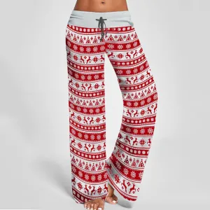 Christmas Wide Leg Loose Print Low Waist Pants