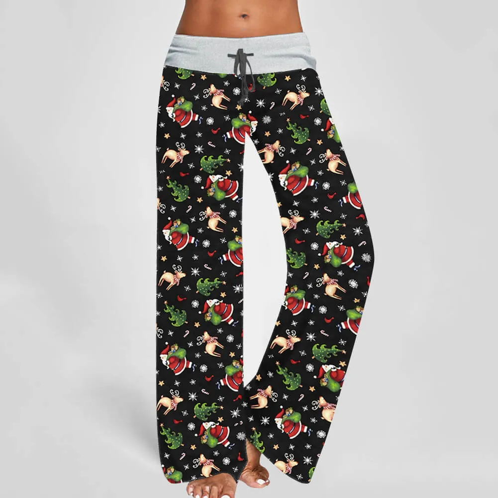 Christmas Wide Leg Loose Print Low Waist Pants