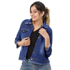 Denim Three Quarter Sleeve Jackets And Waistcoat For Women