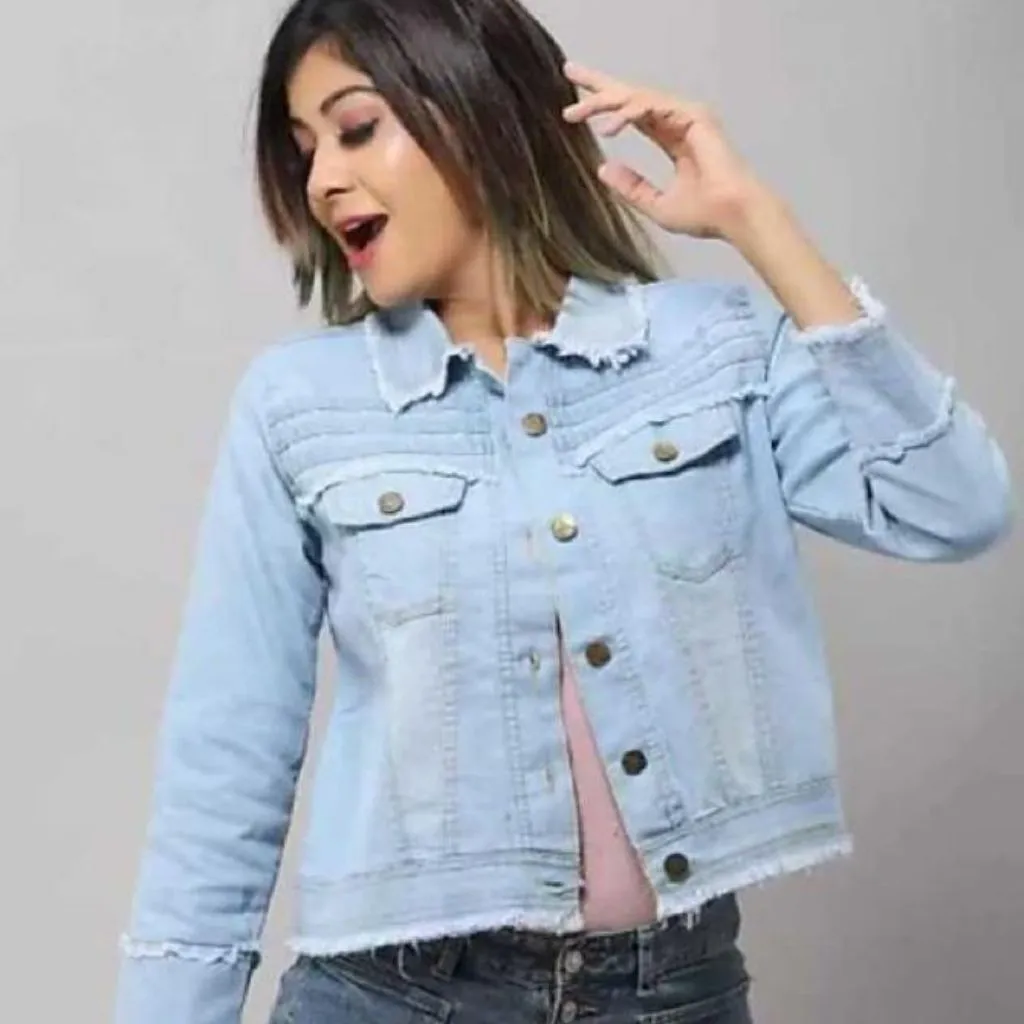 Denim Three Quarter Sleeve Jackets And Waistcoat For Women