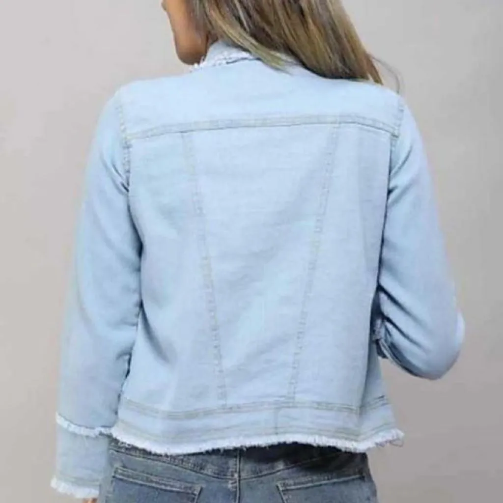 Denim Three Quarter Sleeve Jackets And Waistcoat For Women