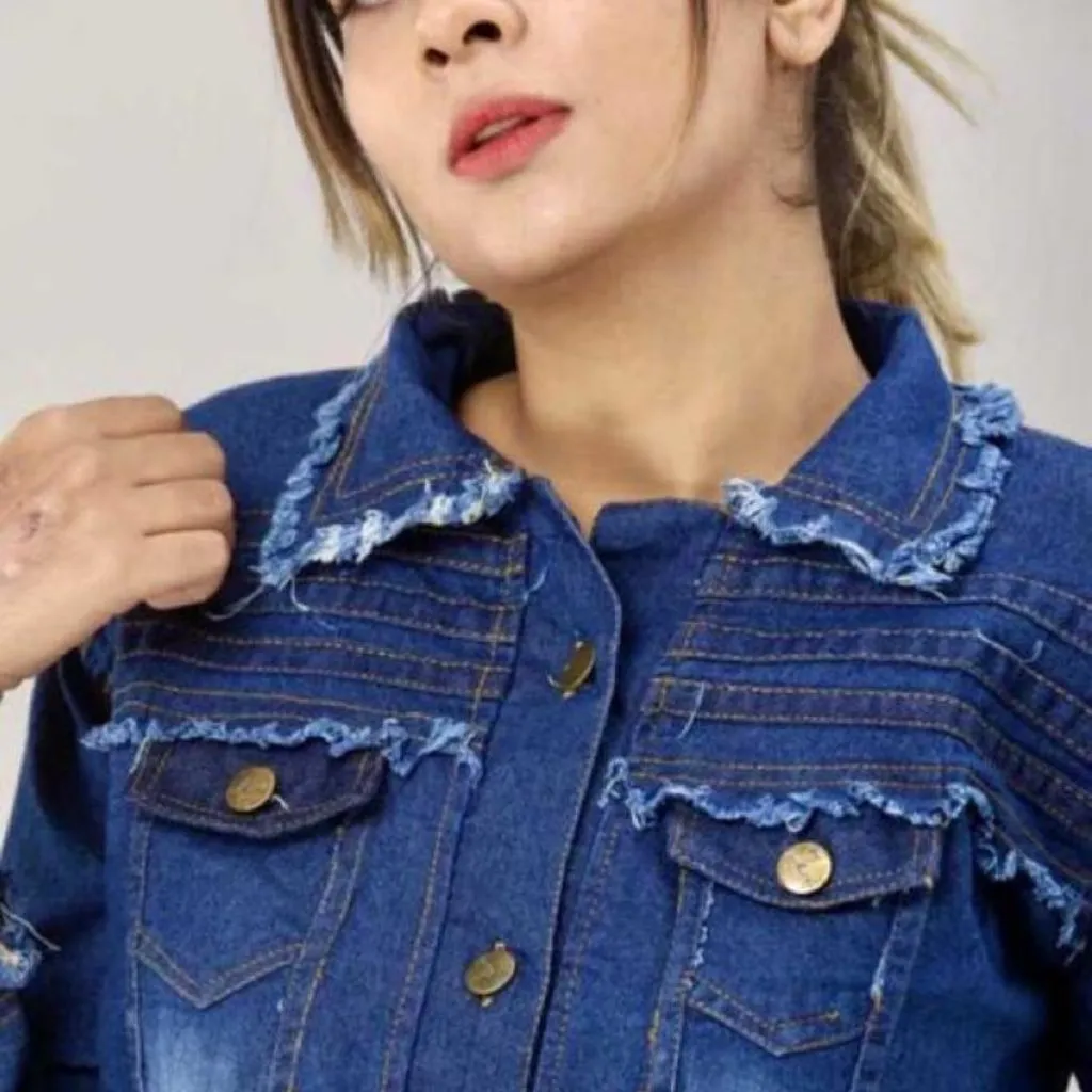 Denim Three Quarter Sleeve Jackets And Waistcoat For Women