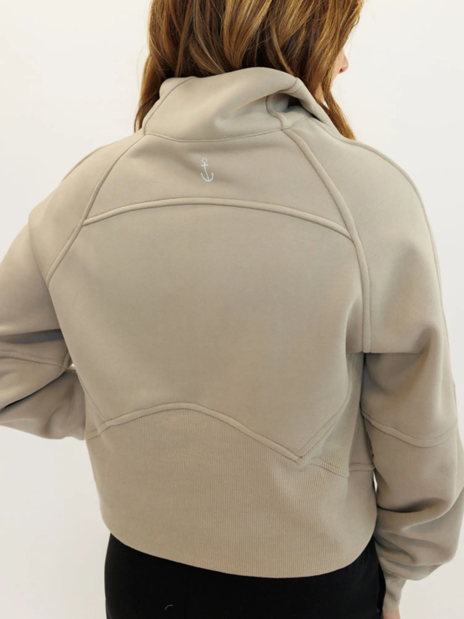 Earth Tone Brown "Ella" Fleece Lined Cropped Quarter Zip Pullover