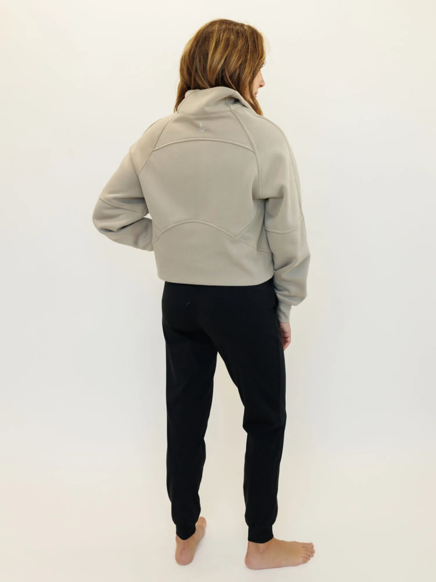 Earth Tone Brown "Ella" Fleece Lined Cropped Quarter Zip Pullover