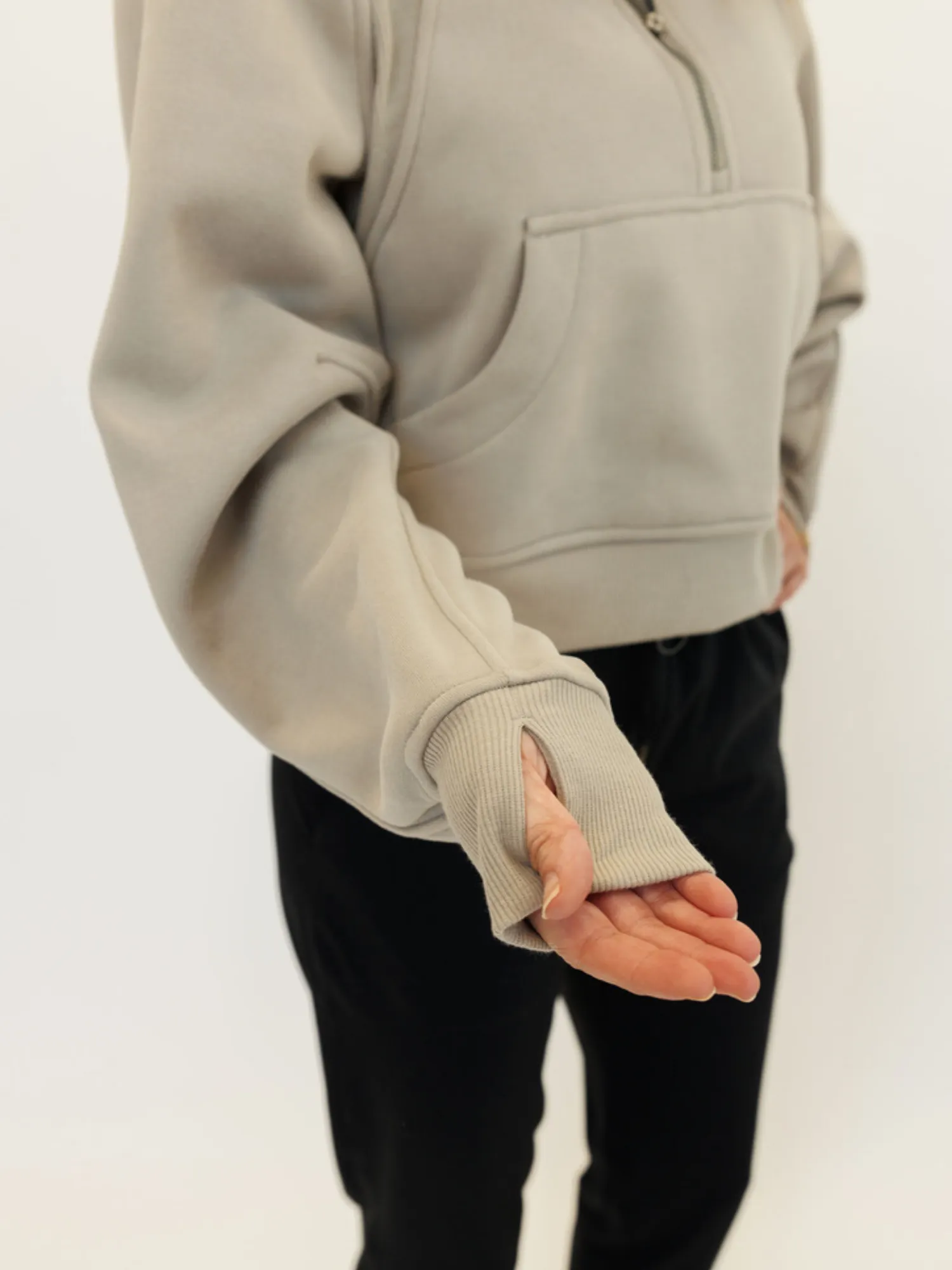 Earth Tone Brown "Ella" Fleece Lined Cropped Quarter Zip Pullover