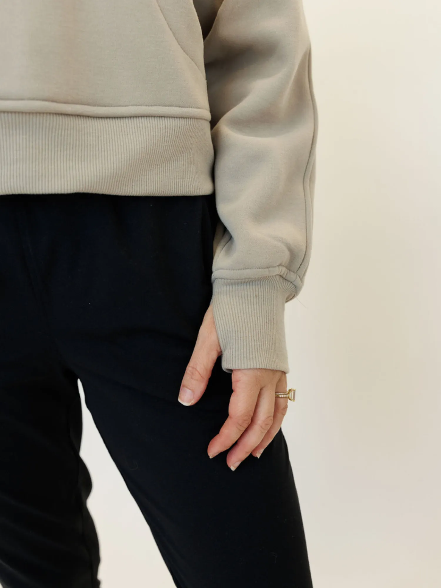 Earth Tone Brown "Ella" Fleece Lined Cropped Quarter Zip Pullover