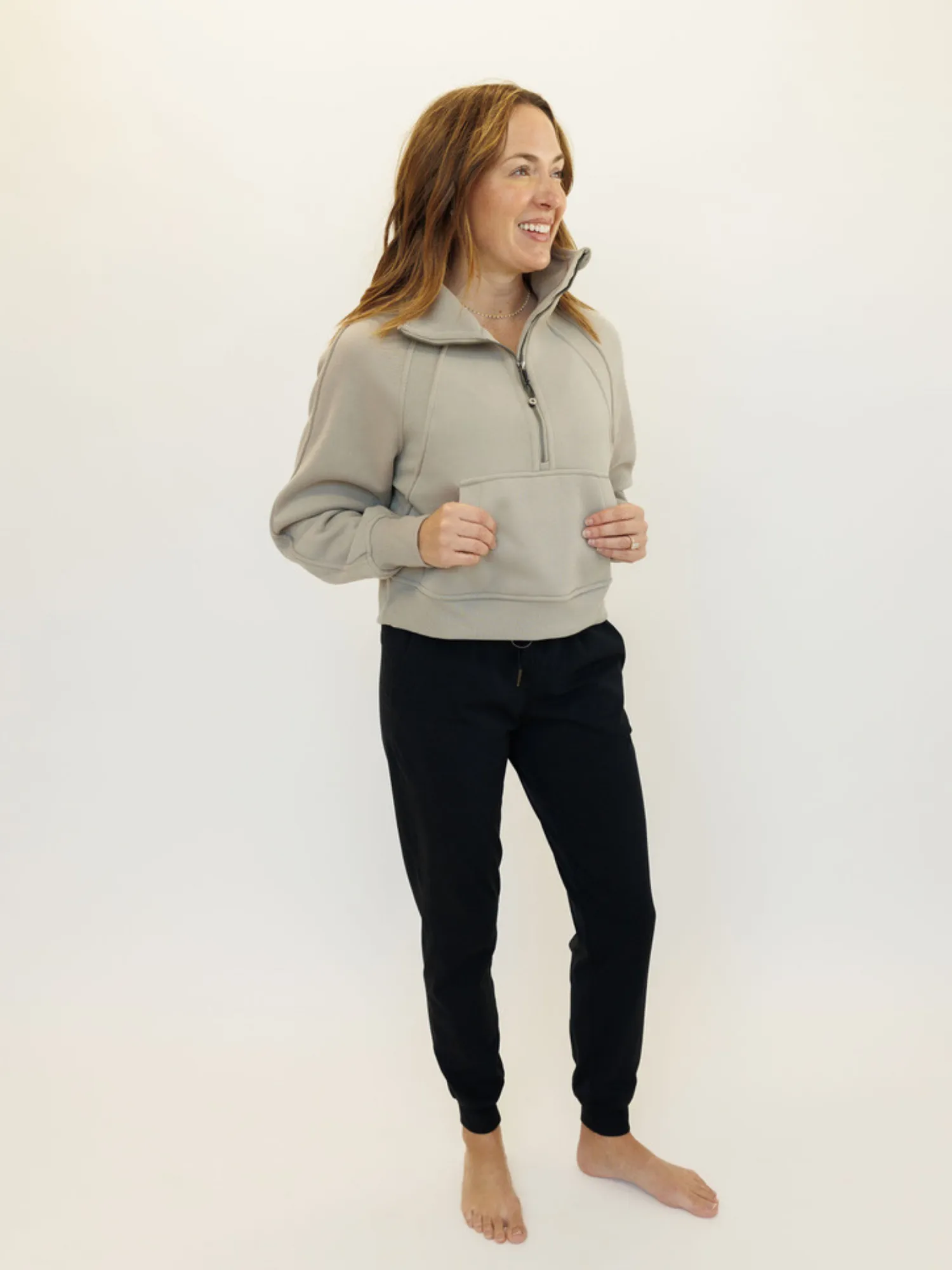 Earth Tone Brown "Ella" Fleece Lined Cropped Quarter Zip Pullover
