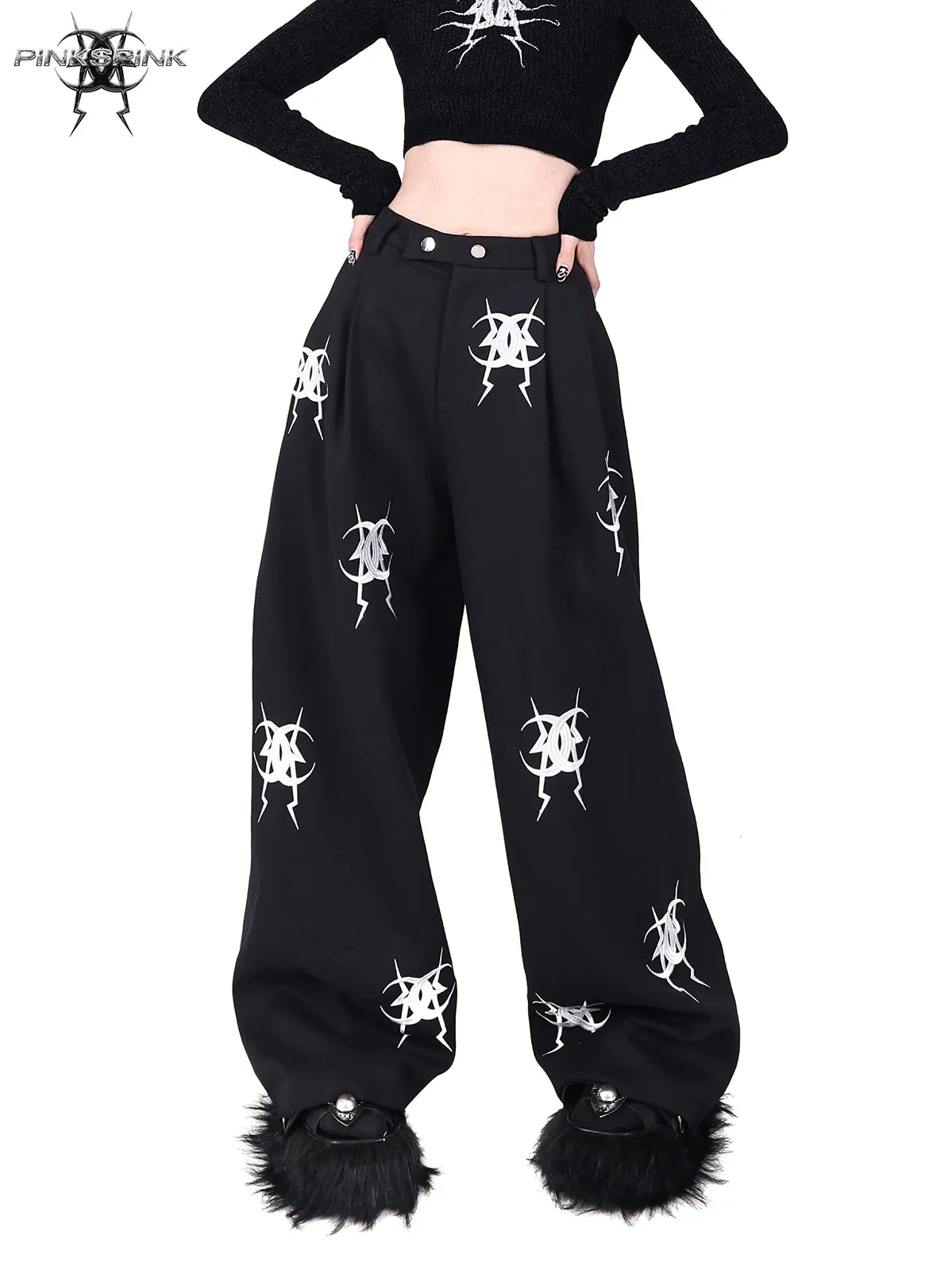 Embroidered Loose Casual Pants