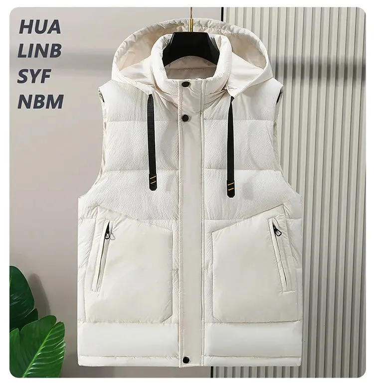 Fashion Trendy Men Cotton Vest Wholesale Winter Menswear New Disassembly Cap Men Cotton Waistcoat Outer Wear Vest Men