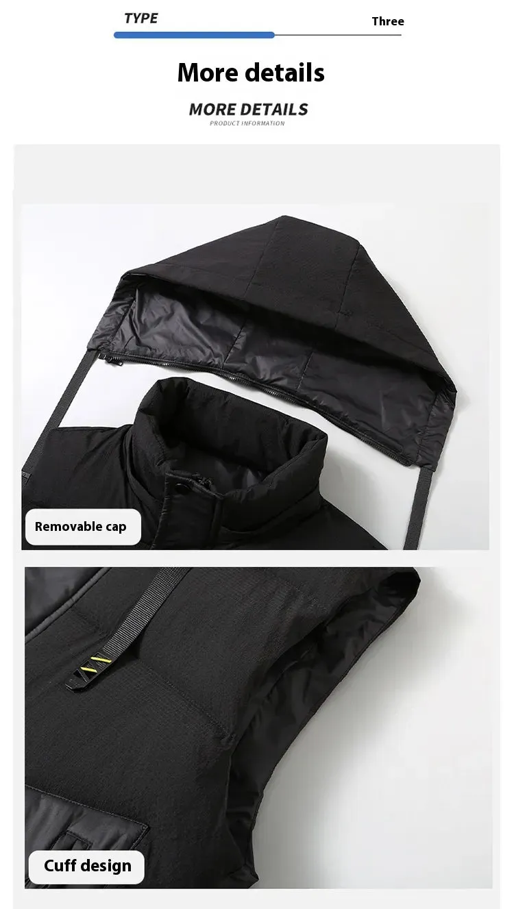 Fashion Trendy Men Cotton Vest Wholesale Winter Menswear New Disassembly Cap Men Cotton Waistcoat Outer Wear Vest Men