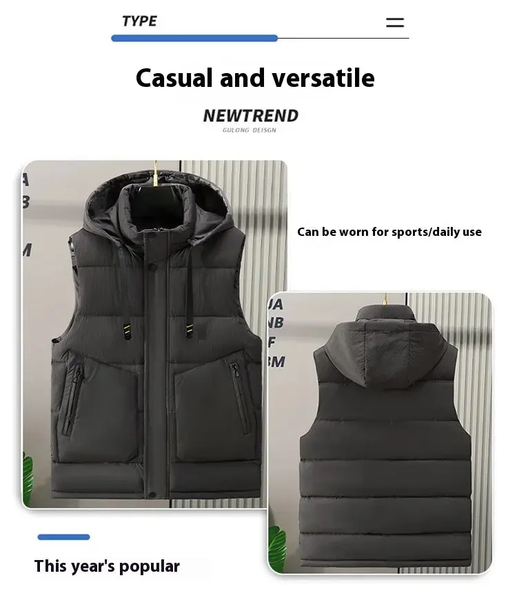 Fashion Trendy Men Cotton Vest Wholesale Winter Menswear New Disassembly Cap Men Cotton Waistcoat Outer Wear Vest Men