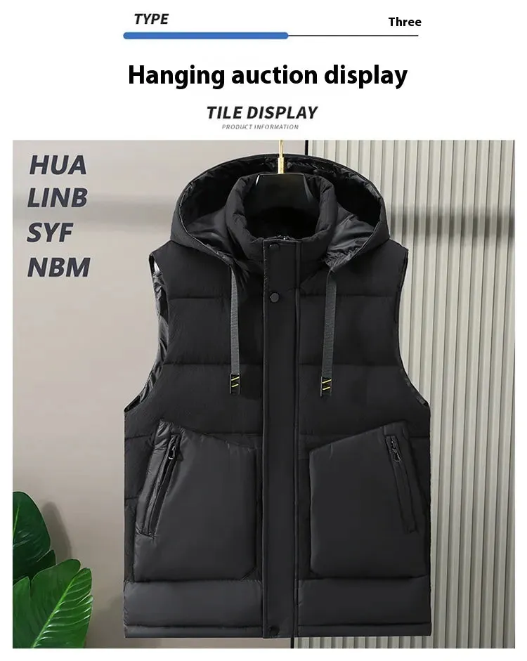 Fashion Trendy Men Cotton Vest Wholesale Winter Menswear New Disassembly Cap Men Cotton Waistcoat Outer Wear Vest Men