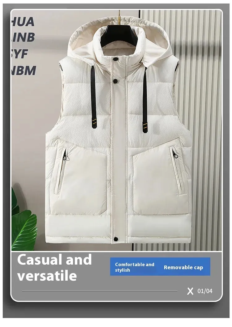 Fashion Trendy Men Cotton Vest Wholesale Winter Menswear New Disassembly Cap Men Cotton Waistcoat Outer Wear Vest Men