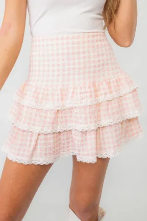 Flirty Occasion Pink Gingham Tiered Skirt