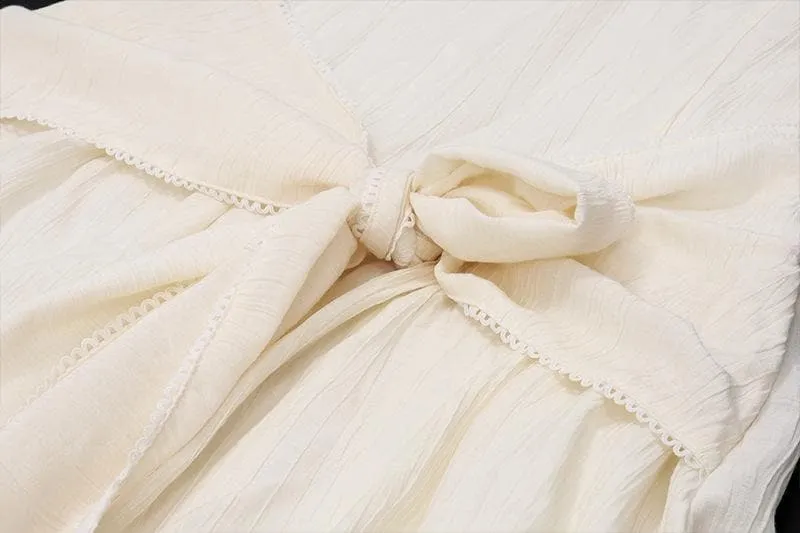 Halter sweetheart neck chiffon ruched bowknot zip-up mini dress