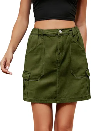 Jean Skirts for Women Denim High Waisted Trendy Stretchy Button Front Short Pencil Skirt with Patch