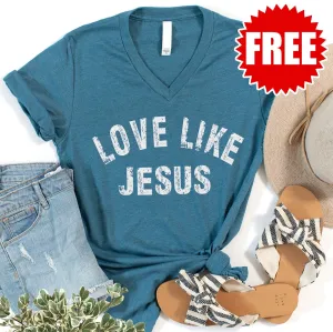 Love Like Jesus V-Neck - Heather Deep Teal