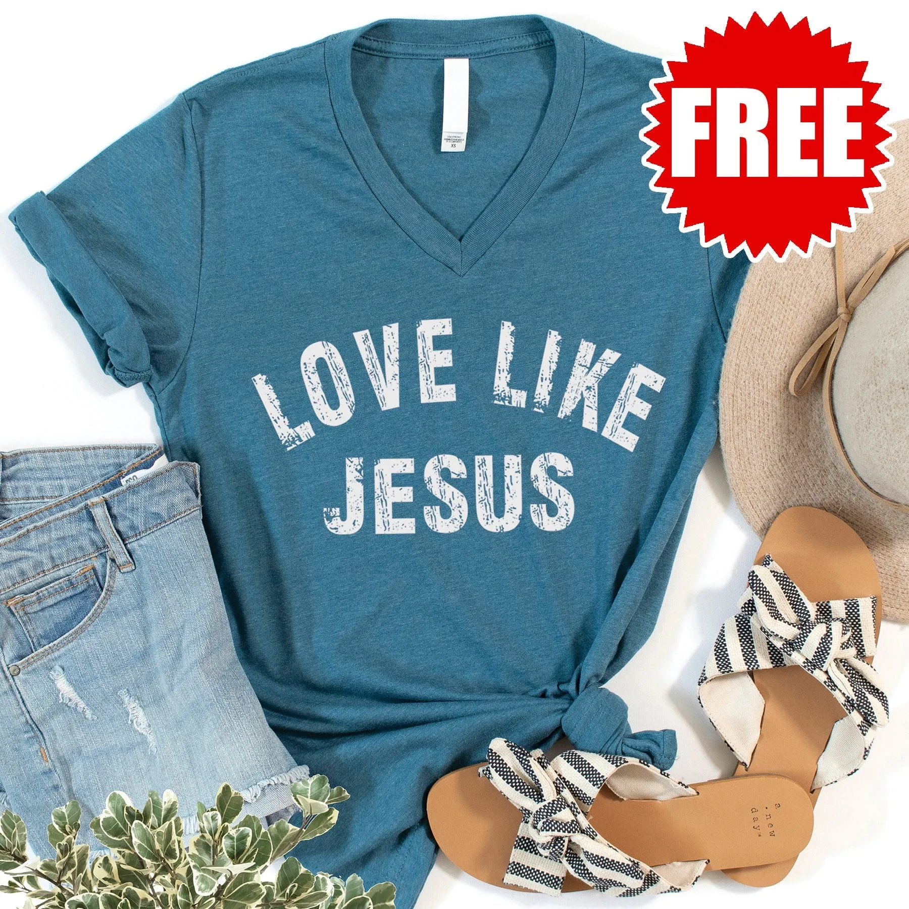 Love Like Jesus V-Neck - Heather Deep Teal