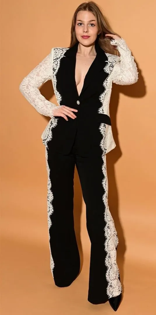 Maira Lace Panel Blazer Set