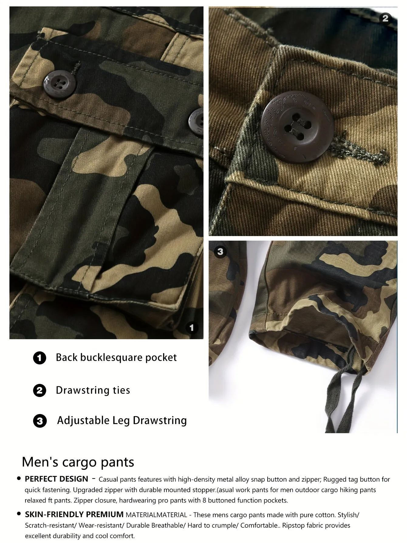 Men's Camouflage High-Performance Multi-functional Cotton Cargo Pants For Hiking Camping And Outdoor Working