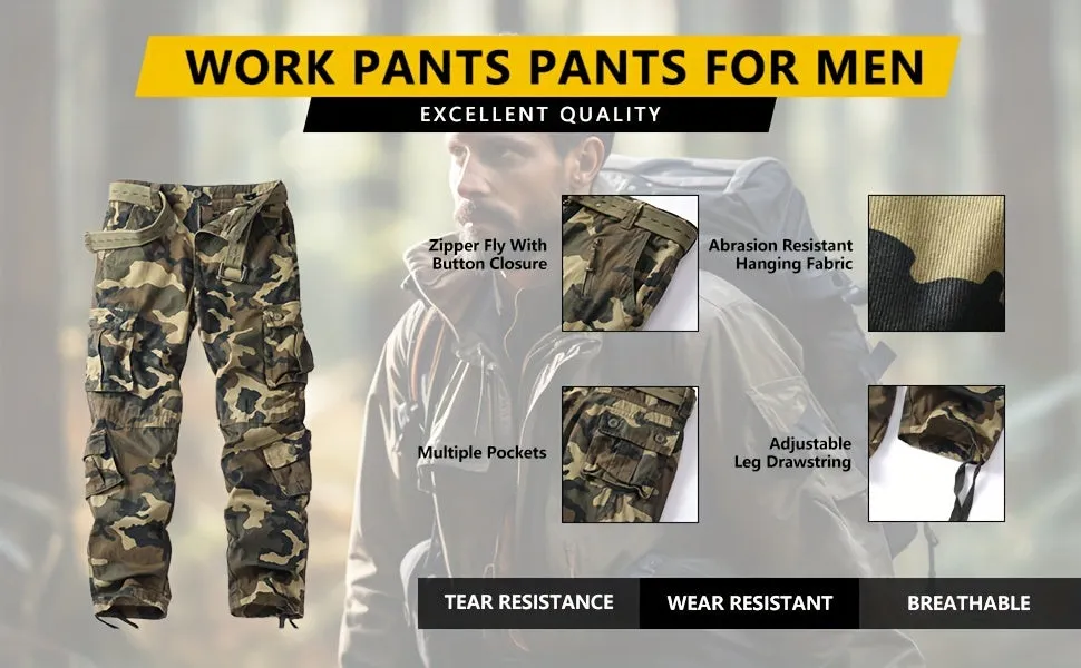 Men's Camouflage High-Performance Multi-functional Cotton Cargo Pants For Hiking Camping And Outdoor Working