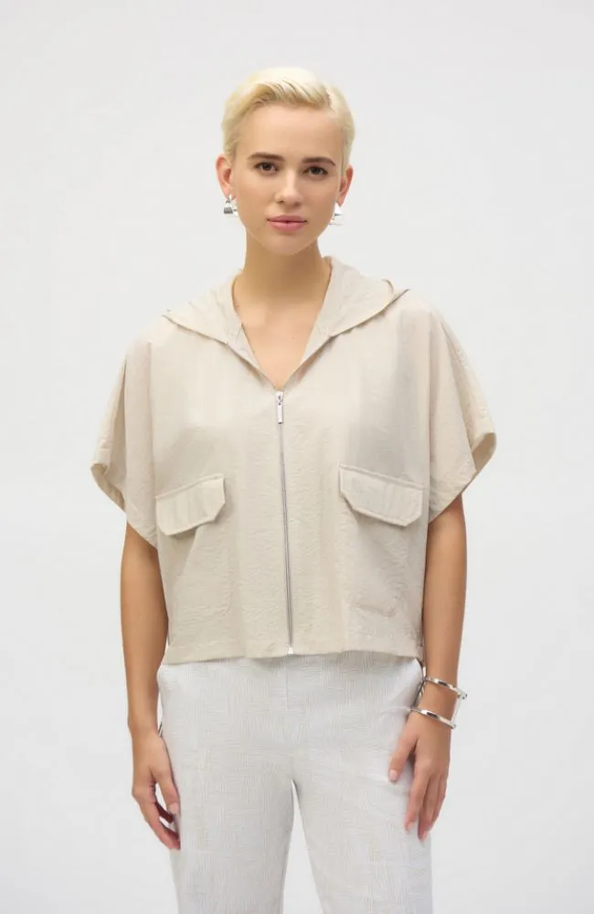 Nylon Hooded Short Sleeve Boxy Jacket