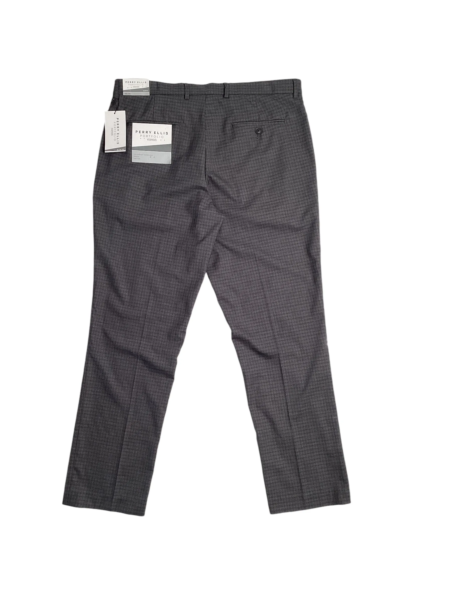 Perry Ellis Portfolio Mens Slim Fit Check Dress Charcoal 36 x 34
