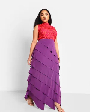 Rebdolls Women's Aria Ruffle Maxi Bodycon Skirt | Purple