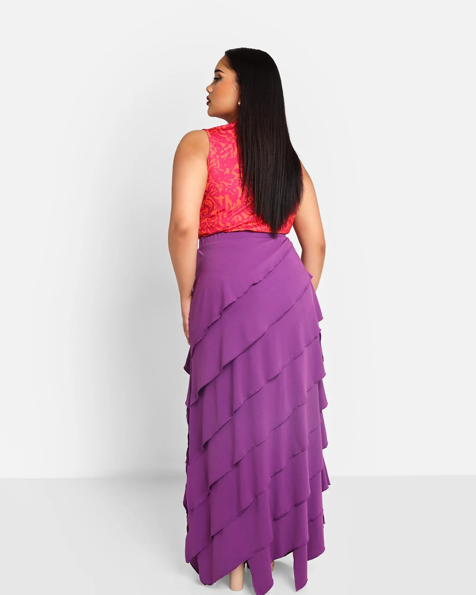 Rebdolls Women's Aria Ruffle Maxi Bodycon Skirt | Purple