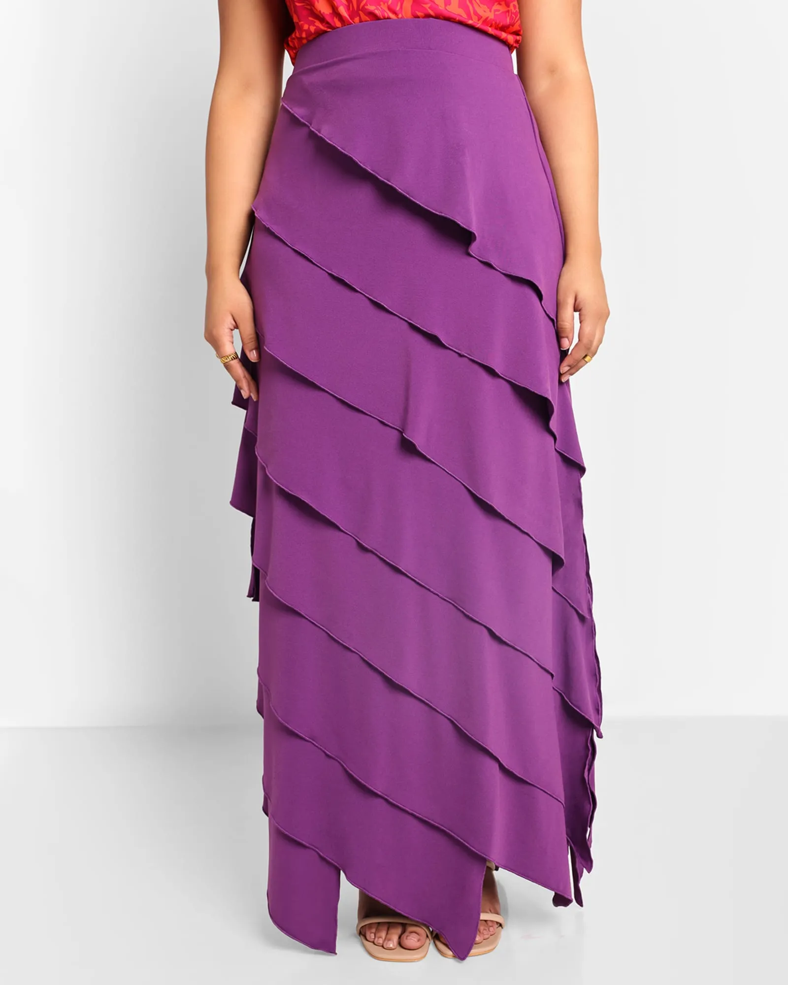 Rebdolls Women's Aria Ruffle Maxi Bodycon Skirt | Purple