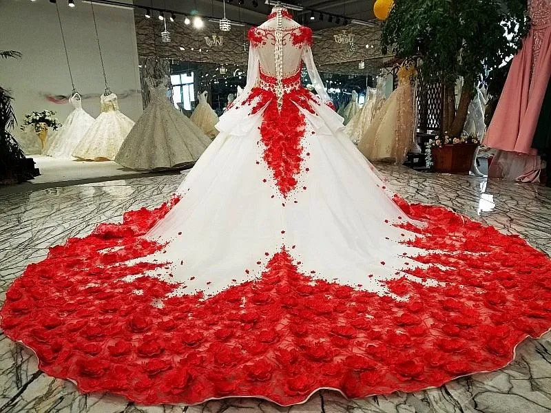 Red Patterns of Lace A-line High Neck Formal Evening Dress