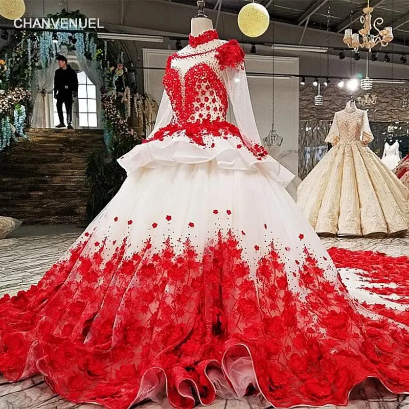 Red Patterns of Lace A-line High Neck Formal Evening Dress