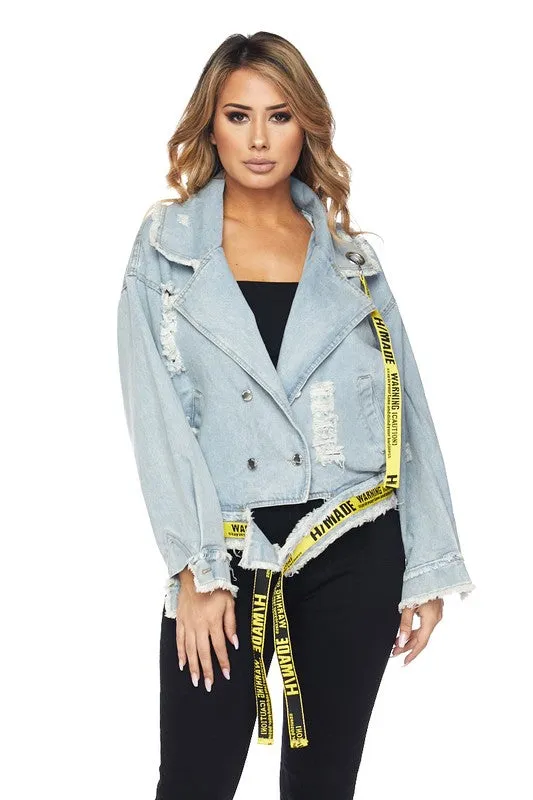 Rip Frnt Lable Trim Denim Jack