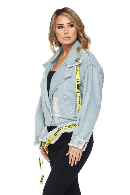 Rip Frnt Lable Trim Denim Jack