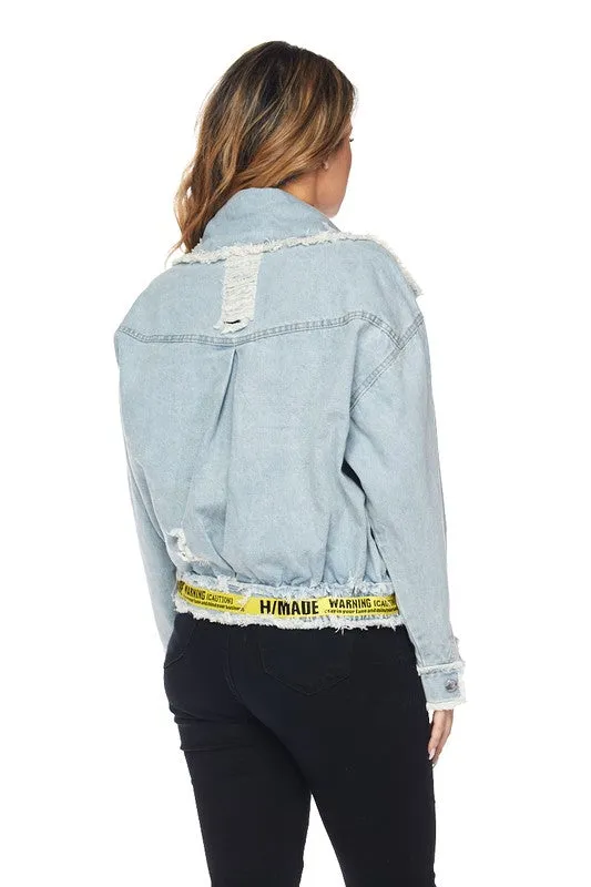 Rip Frnt Lable Trim Denim Jack
