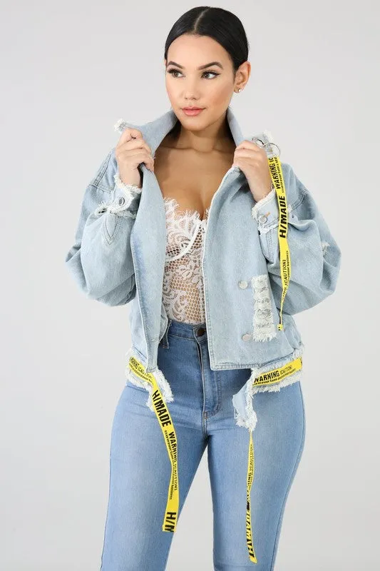 Rip Frnt Lable Trim Denim Jack