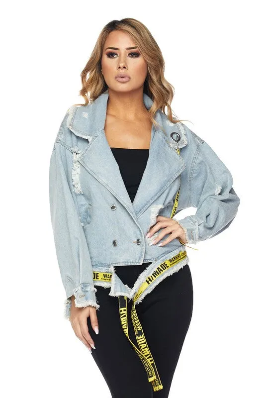 Rip Frnt Lable Trim Denim Jack