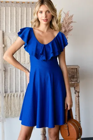 ROYAL PLUNGING NECKLINE RUFFLE DRESS