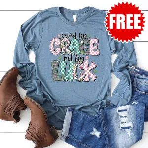 Saved By Grace Long Sleeve - Heather Slate