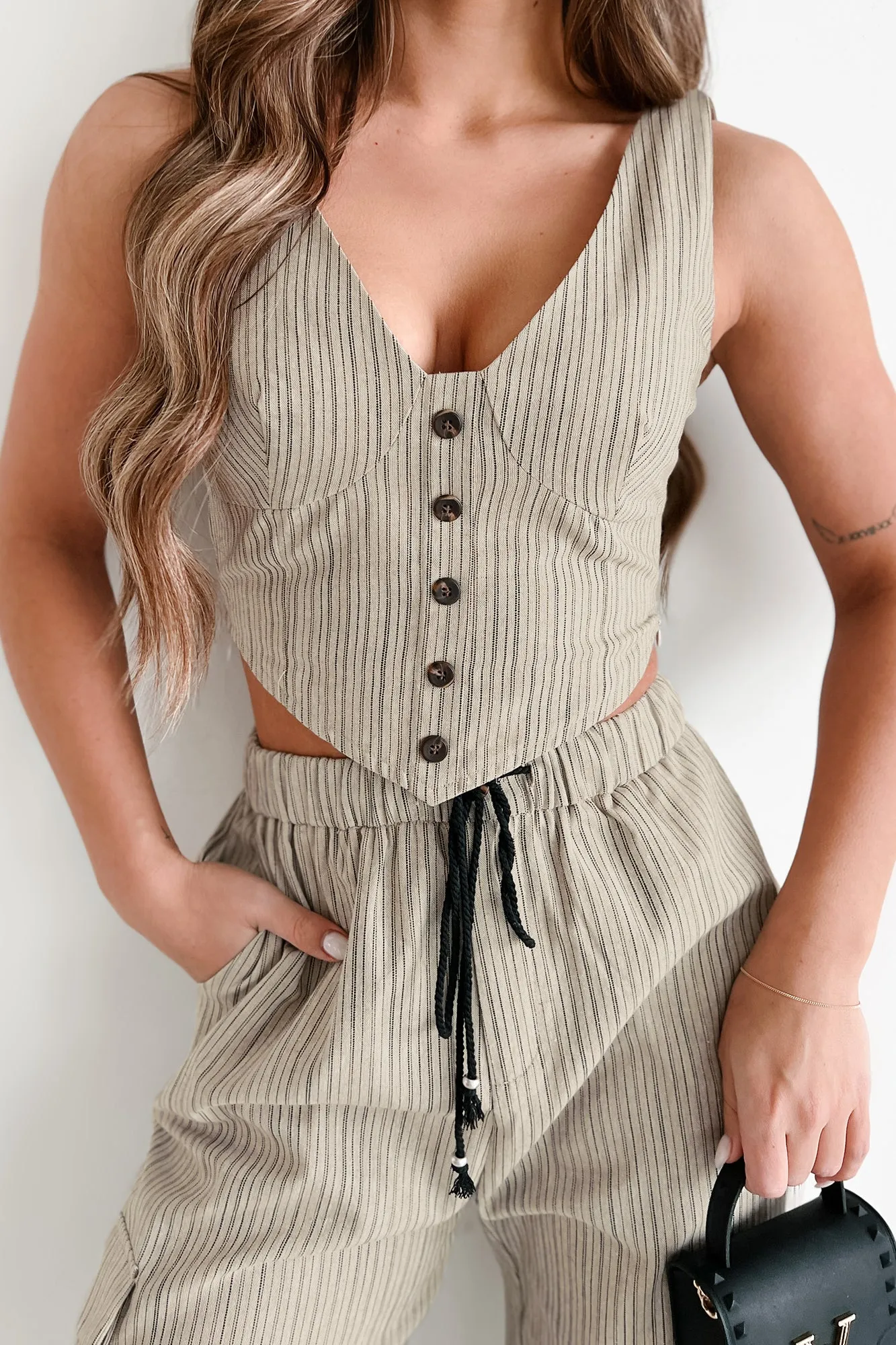 Sharp Minded Beauty Striped Crop Top (Natural)